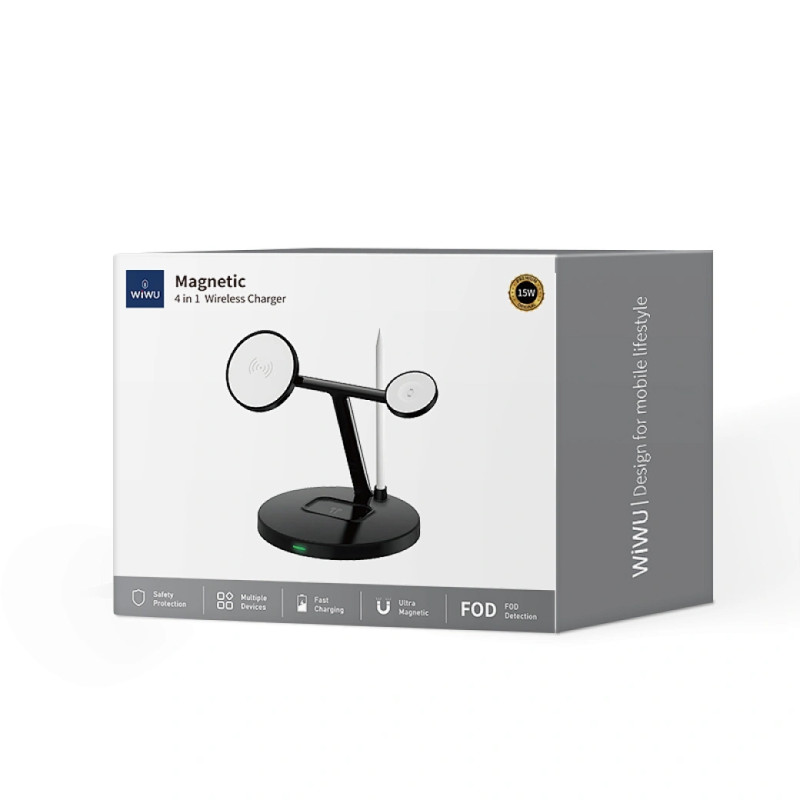 Бездротовий зарядний пристрій WIWU W032 Magnetic 4in1 15W Black
