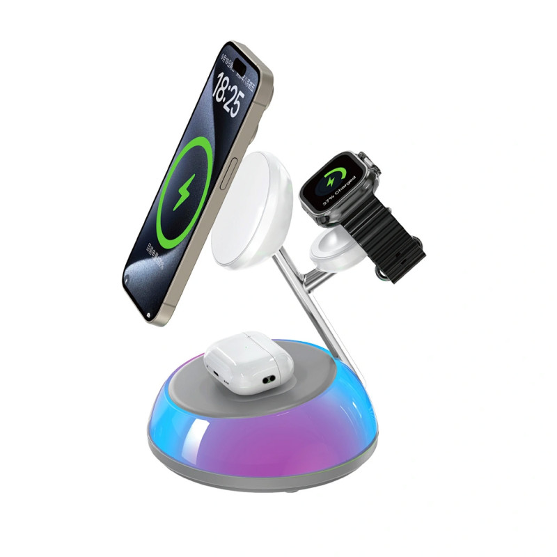 Бездротовий зарядний пристрій WIWU W036 Aurora 3in1 QI2 15W White