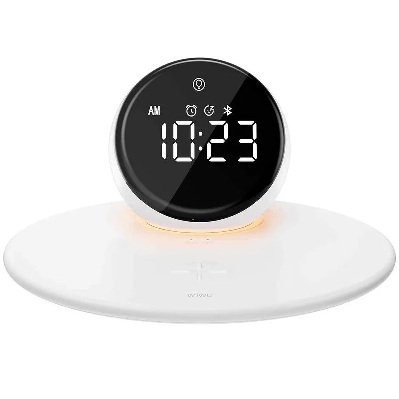 Бездротовий зарядний пристрій WIWU Wi-W017 15W Wireless Charger + Digital Alarm + Bluetooth Speaker White