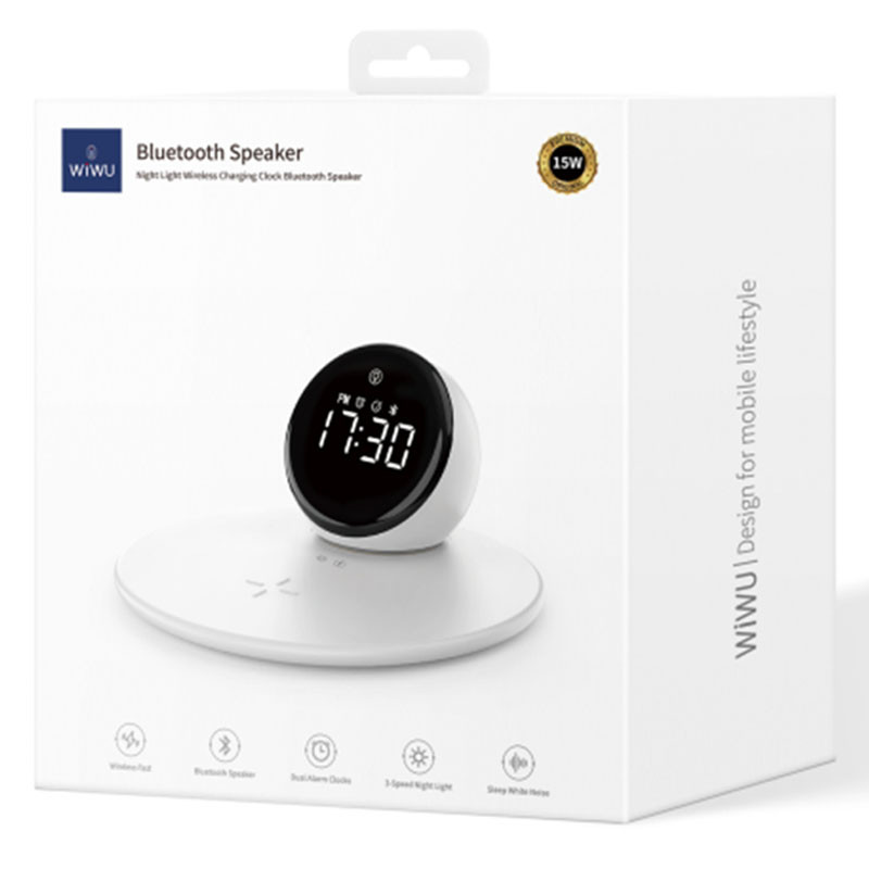 Бездротовий зарядний пристрій WIWU Wi-W017 15W Wireless Charger + Digital Alarm + Bluetooth Speaker White