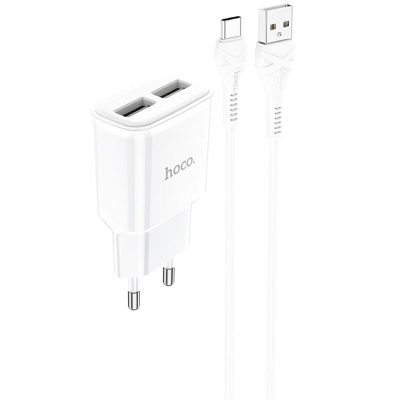 Мережевий зарядний пристрій Hoco C88A Star round 2.4 А (2×USB-A) + кабель USB to USB-C Чорний