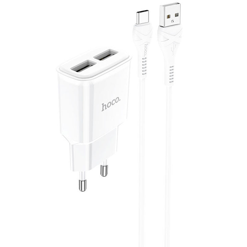 Мережевий зарядний пристрій Hoco C88A Star round 2.4 А (2×USB-A) + кабель USB to USB-C