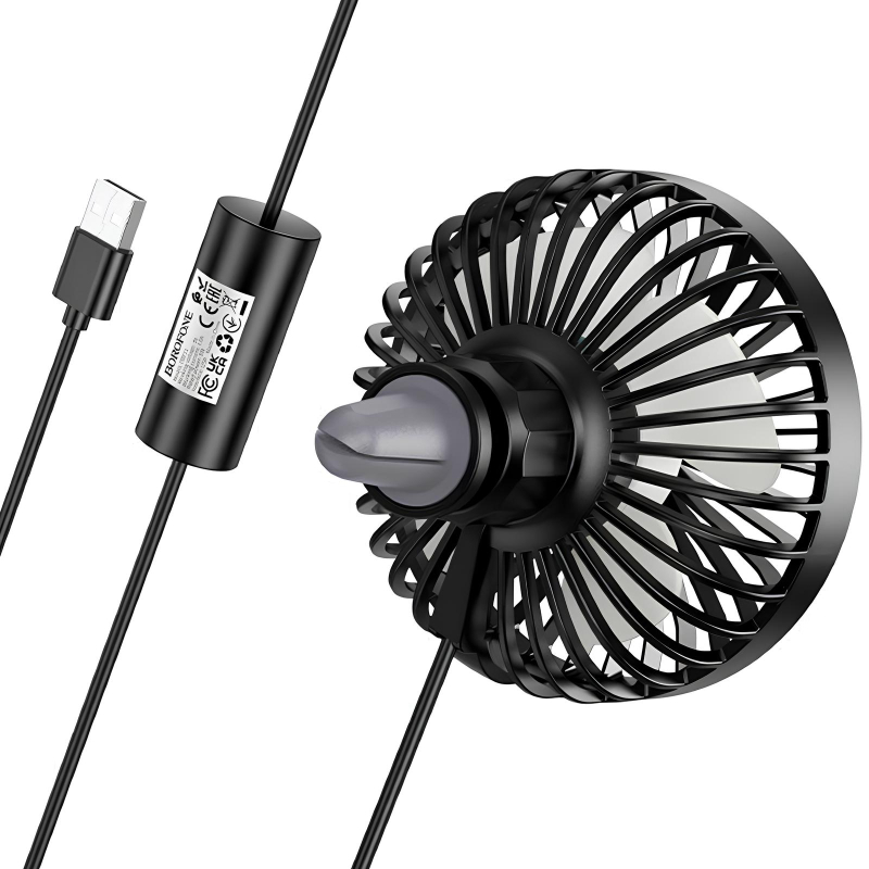 Вентилятор автомобільний Borofone DBF11 three speed (USB-A) Black