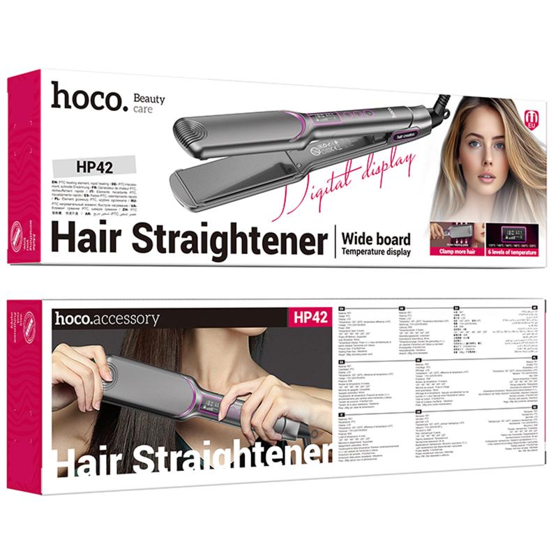 Випрямляч для волосся Hoco HP42 Wide board hair straightener with digital display Gray