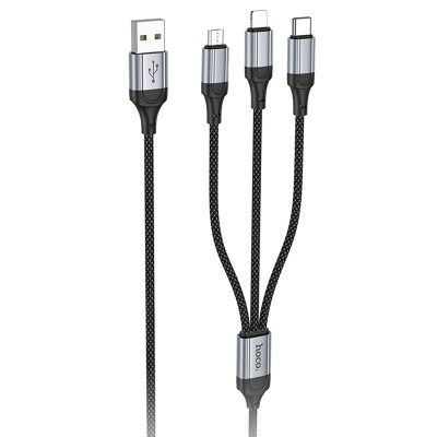 Дата кабель Hoco X102 Fresh 3in1 USB to Lightning /Micro-USB/USB-C 2.4 А (1 м) Black