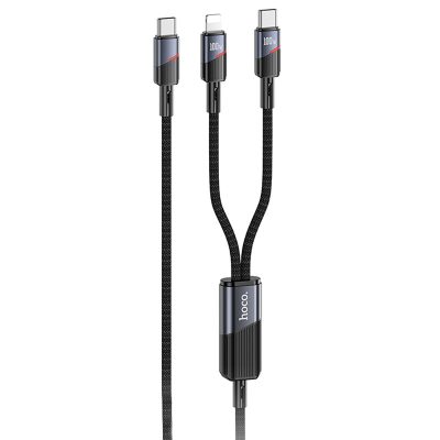 Дата кабель Hoco U139 2in1 USB-C → Lightning/USB-C 100W (1.2 м) Black