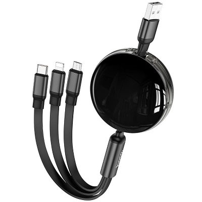 Дата кабель Hoco X78 Easy pull storage 3in1 (1 м) Black