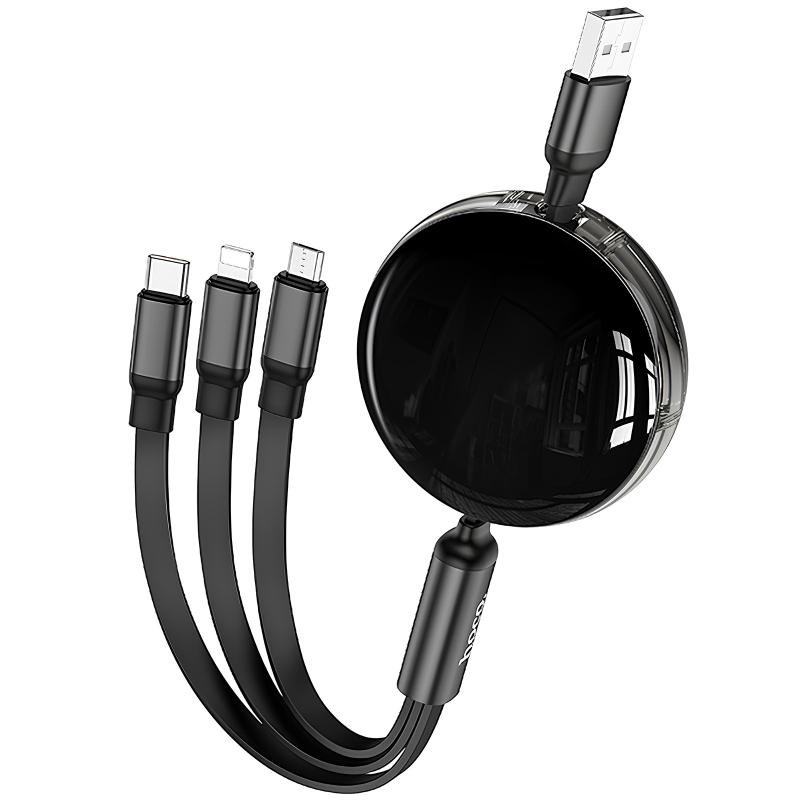 Дата кабель Hoco X78 Easy pull storage 3in1 (1 м) Black