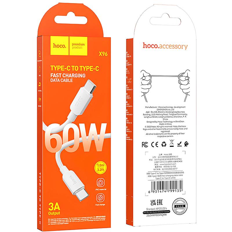 Дата кабель Hoco X96 Hyper USB-C → USB-C 60W (1 м) White