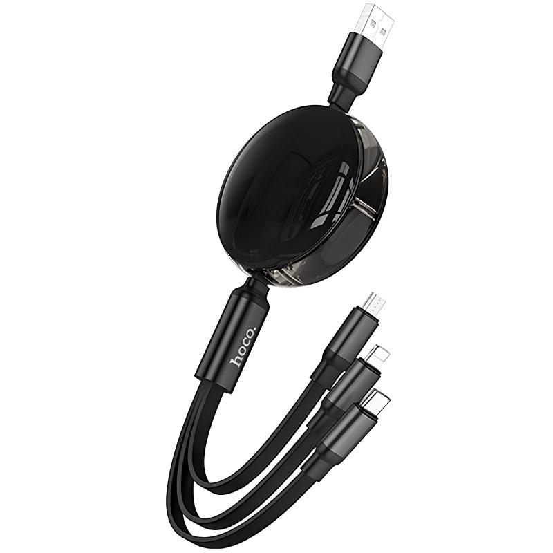 Дата кабель Hoco X78 Easy pull storage 3in1 (1 м) Black