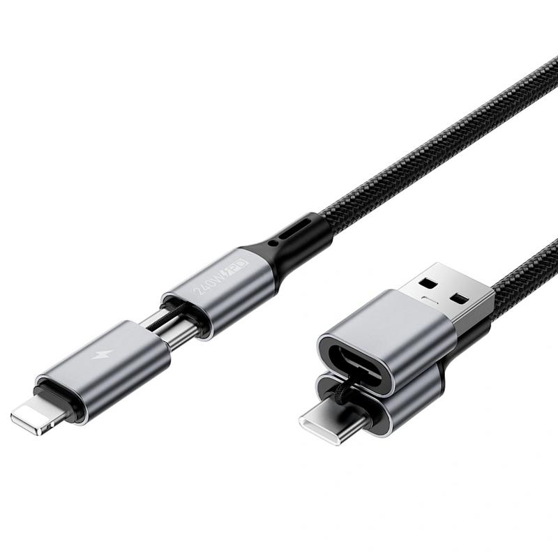Дата кабель WIWU C085 Raptor Pro 4in1 USB-C to USB/USB-C → Lightning 240W (1.2 м) Black