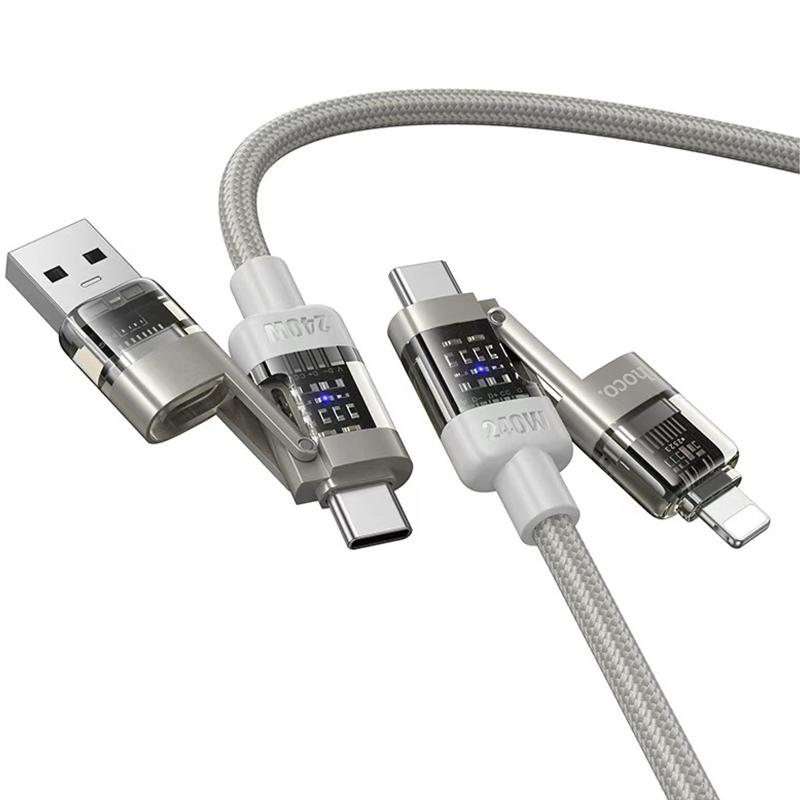 Дата кабель Hoco U151 Goldsmith 4in1 USB-C to USB/USB-C → Lightning 240W (1.2 м) Gray