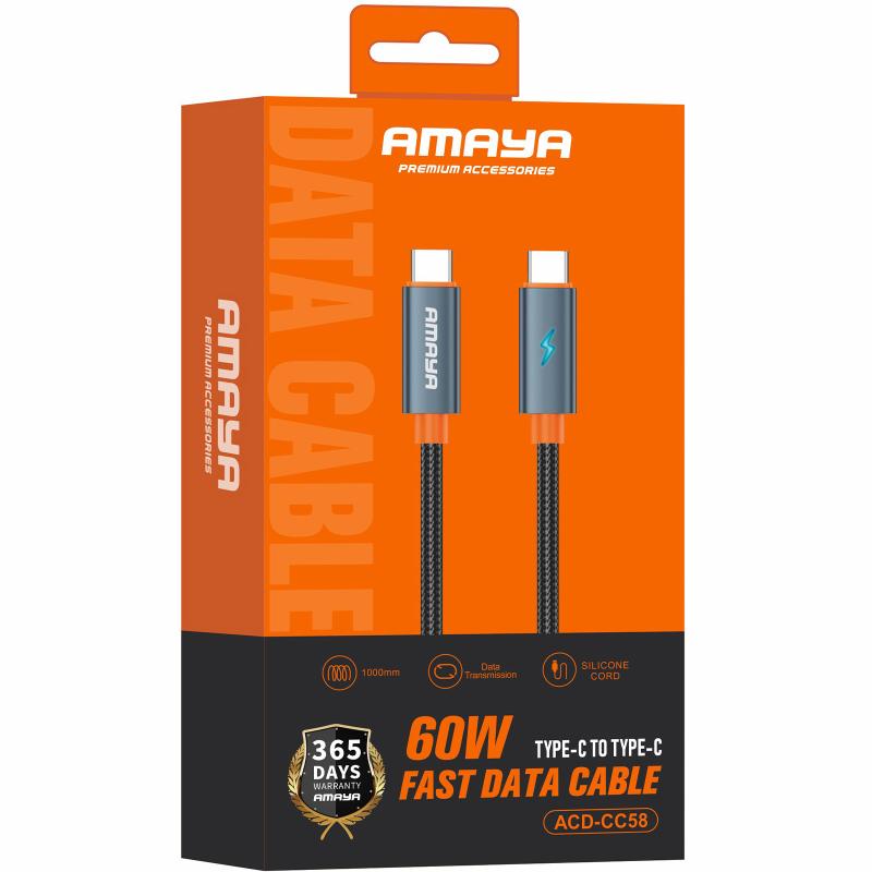 Дата кабель Amaya 58CC USB-C → USB-C 60W (1 м) Gray