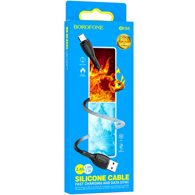 Дата кабель Borofone BX86 Advantage USB to Micro-USB 2.4 А (1 м) Black