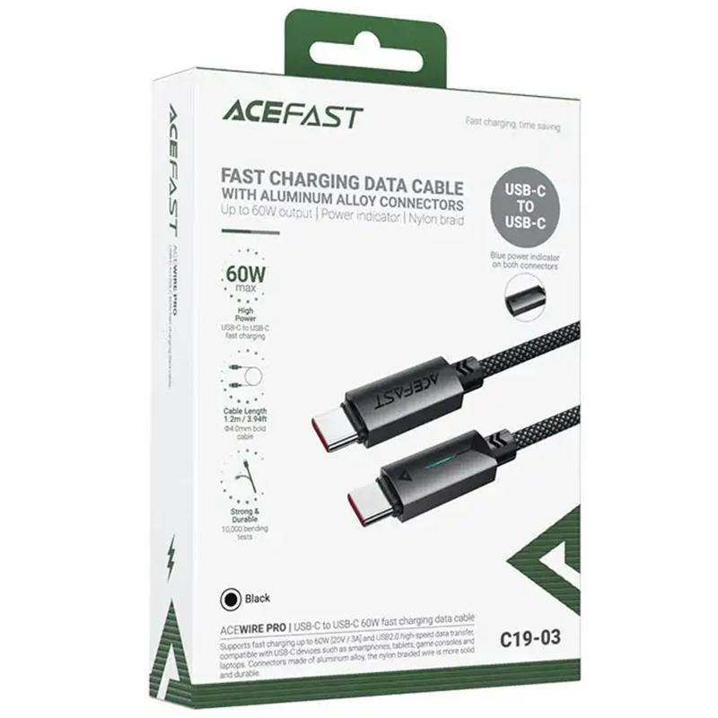 Дата кабель Acefast C19-03 USB-C → USB-C 60W (1.2 м) Black