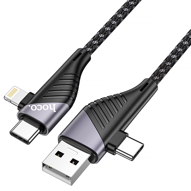 Дата кабель Hoco U95 Freeway 4in1 USB/USB-C → USB-C/Lightning 60W (1.2 м) Black