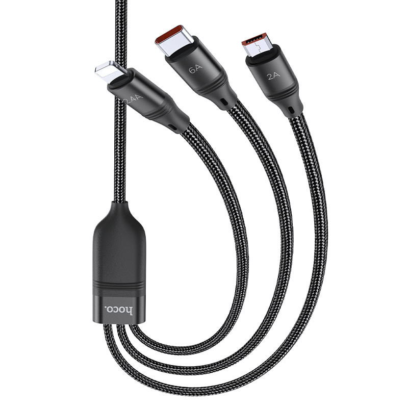 Дата кабель Hoco U104 Ultra 3in1 USB to Lightning/USB-C/Micro-USB 66W (1.2 м) Чорний