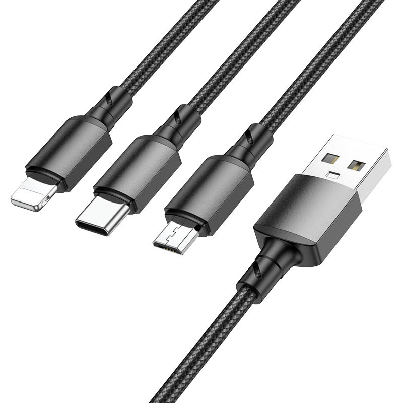 Дата кабель Borofone BX72 USB to Lightning /Micro-USB/USB-C 2 А (1 м) Чорний