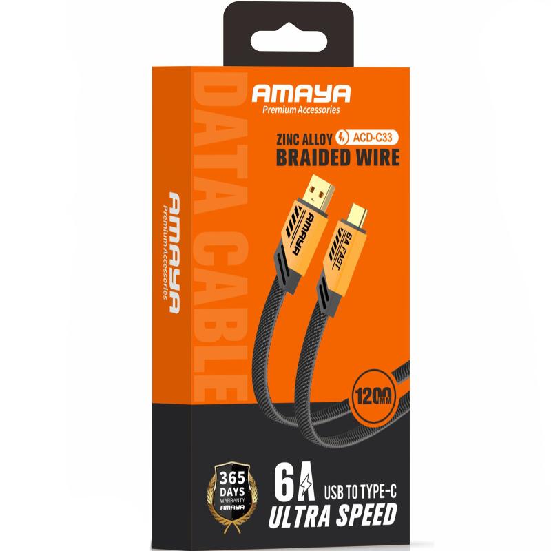 Дата кабель Amaya 33C USB to USB-C 6 А (1.2 м) Yellow