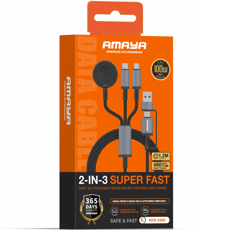 Дата кабель Amaya ACD-330X 6in1 USB-C/USB to iWatch/Lightning/USB-C 100W (1.2 м) Black