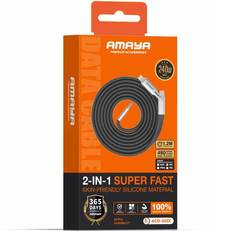 Дата кабель Amaya ACD-325X 2in1 USB-C → Lightning/USB-C 240W (1.2 м) Black