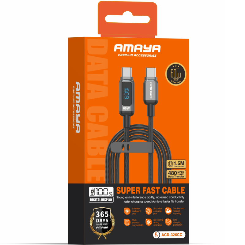 Дата кабель Amaya 326CC USB-C → USB-C 100W (1.2 м) Black