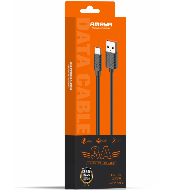 Дата кабель Amaya C77 USB to USB-C 3 А (1 м) Black