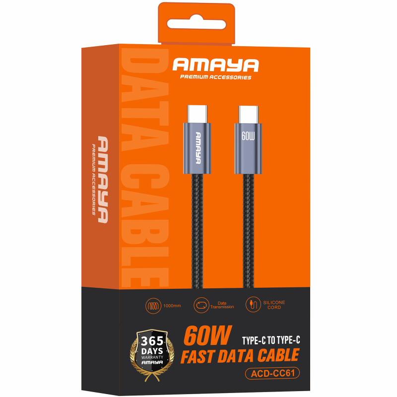 Дата кабель Amaya 61CC USB-C → USB-C 60W (1 м) Gray