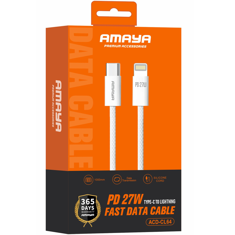 Дата кабель Amaya 64CL USB-C → Lightning 27W (1 м) White