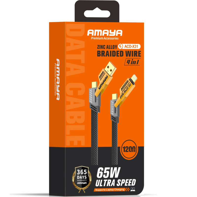Дата кабель Amaya ACD-X31 4in1 USB-C/USB to Lightning/USB-C 65W (1.2 м) Yellow