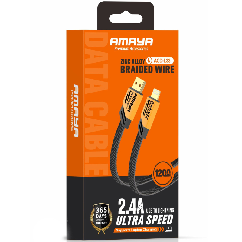 Дата кабель Amaya 33L USB to Lightning 2.4 А (1.2 м) Yellow