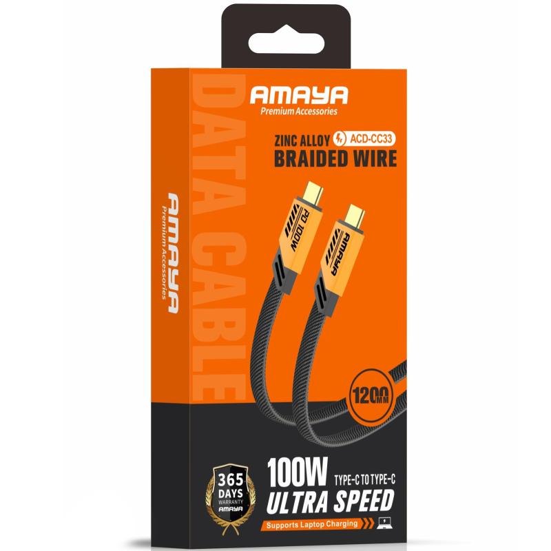 Дата кабель Amaya 33CC USB-C → USB-C 100W (1.2 м) Yellow