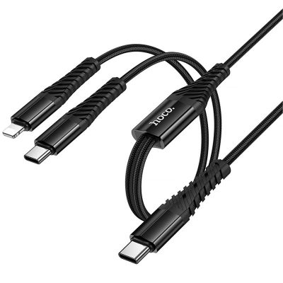 Дата кабель Hoco X123 Victory 2in1 USB-C → Lightning/USB-C 3 А (1 м) Black