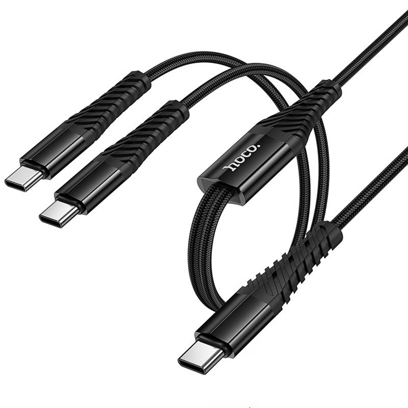 Дата кабель Hoco X123 Victory 2in1 USB-C → USB-C/USB-C 3 А (1 м) Black