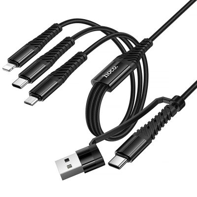 Дата кабель Hoco X123 Victory 6in1 USB/USB-C → Lightning/USB-C/Micro-USB 3 А (1 м) Black