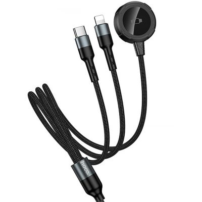 Дата кабель Hoco CW64 3in1 USB-C to iWatch/Lightning/USB-C 15W (1.2 м) Black