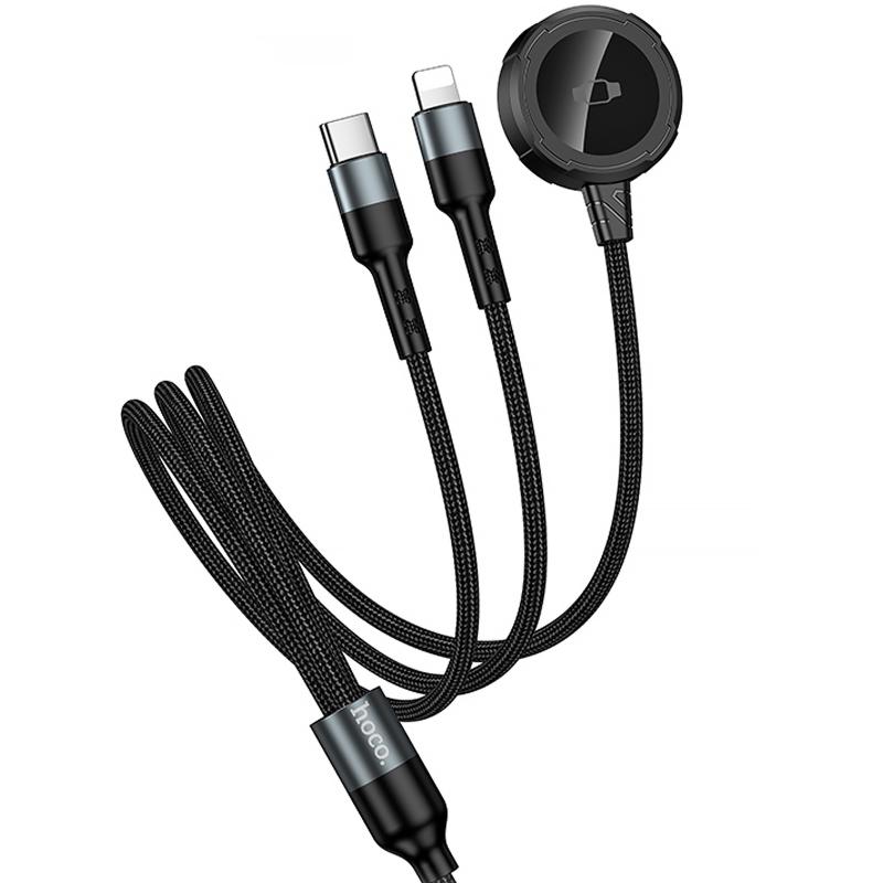 Дата кабель Hoco CW64 3in1 USB-C to iWatch/Lightning/USB-C 15W (1.2 м) Black
