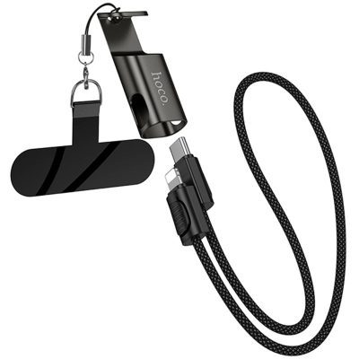 Дата кабель Hoco X126 Experto Type-C to Lightning 30W + Phone Holder & Lanyard (0.35m) Black