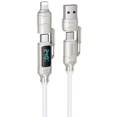 Дата кабель Hoco U152 Fortune 4in1 USB-C → Lightning/USB-C to USB 240W (1.2 м) Light Gray