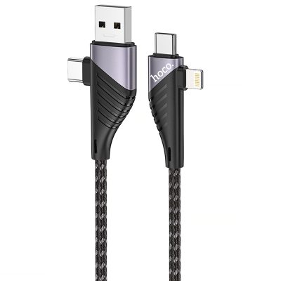 Дата кабель Hoco U95 Freeway 4in1 USB/USB-C → USB-C/Lightning 60W (1.2 м) Black