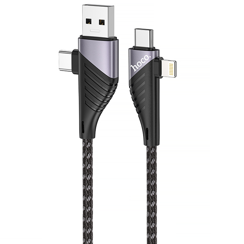 Дата кабель Hoco U95 Freeway 4in1 USB/USB-C → USB-C/Lightning 60W (1.2 м) Black