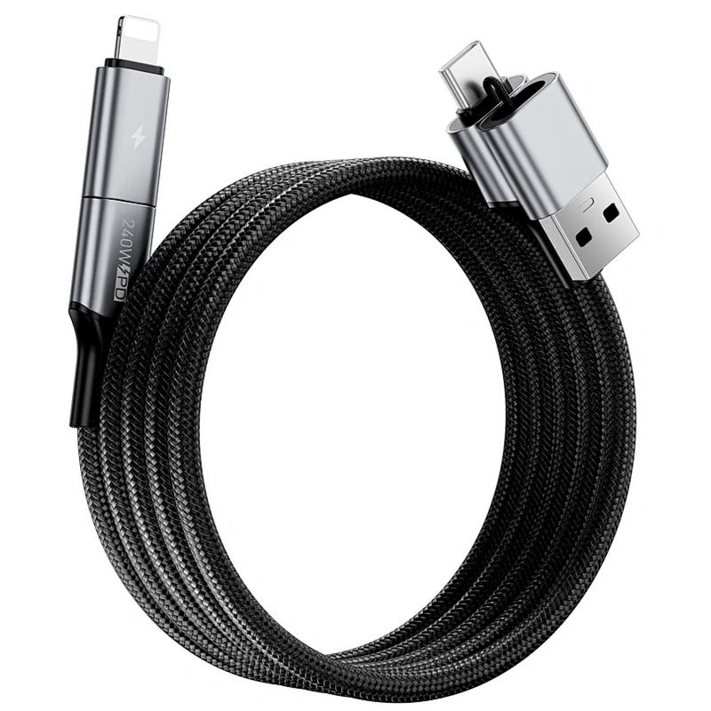 Дата кабель WIWU C085 Raptor Pro 4in1 USB-C to USB/USB-C → Lightning 240W (1.2 м) Black