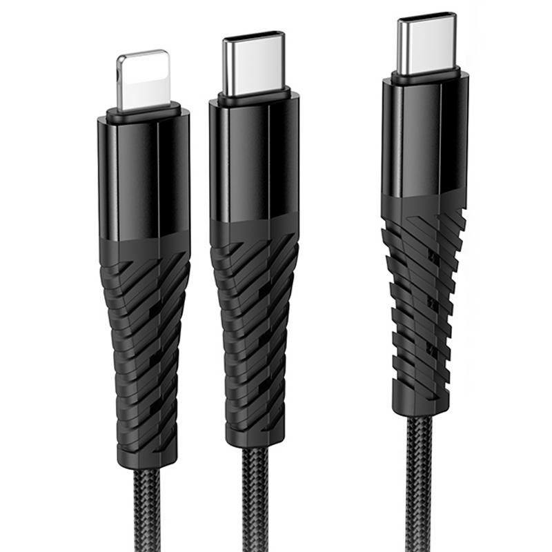 Дата кабель Hoco X123 Victory 2in1 USB-C → Lightning/USB-C 3 А (1 м) Black