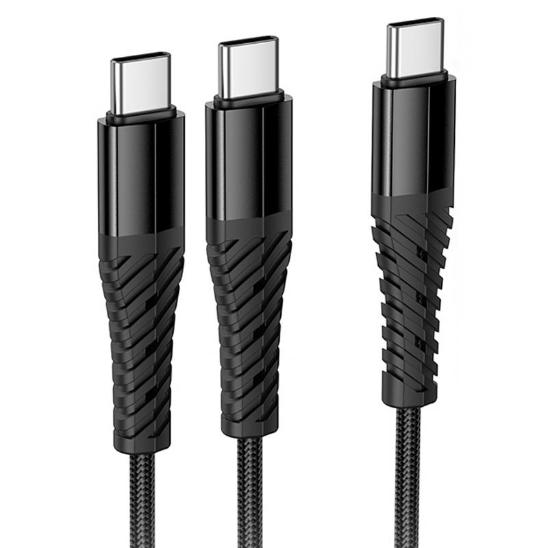 Дата кабель Hoco X123 Victory 2in1 USB-C → USB-C/USB-C 3 А (1 м) Black