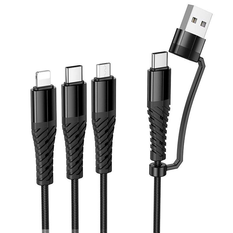 Дата кабель Hoco X123 Victory 6in1 USB/USB-C → Lightning/USB-C/Micro-USB 3 А (1 м) Black
