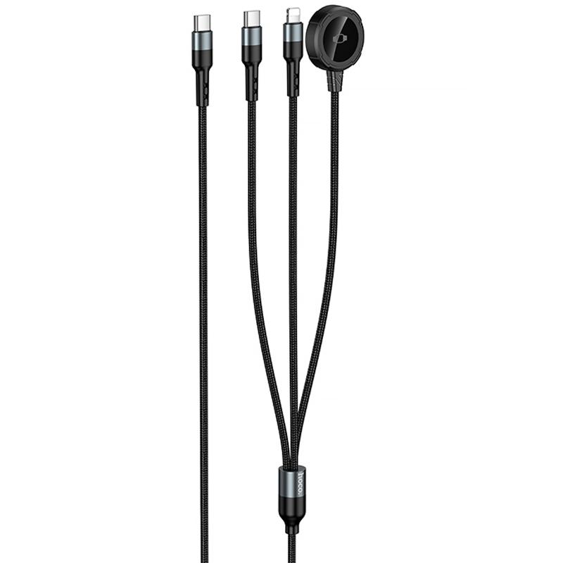 Дата кабель Hoco CW64 3in1 USB-C to iWatch/Lightning/USB-C 15W (1.2 м) Black
