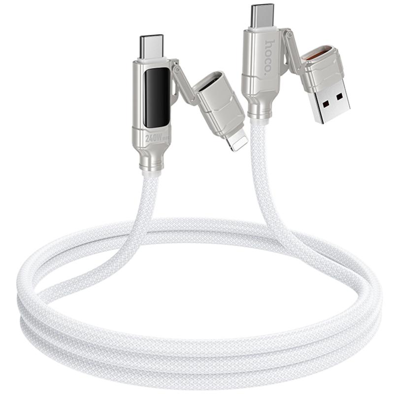 Дата кабель Hoco U152 Fortune 4in1 USB-C → Lightning/USB-C to USB 240W (1.2 м) Light Gray