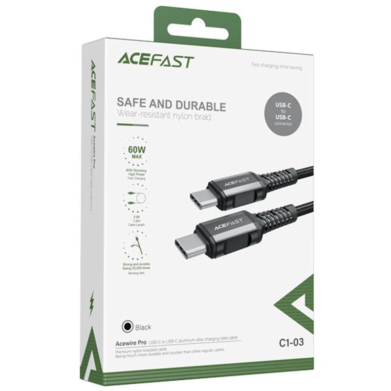 Дата кабель Acefast C1-03 USB-C → USB-C 60W (1.2 м) Black