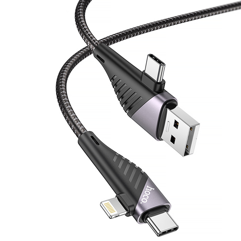 Дата кабель Hoco U95 Freeway 4in1 USB/USB-C → USB-C/Lightning 60W (1.2 м) Black