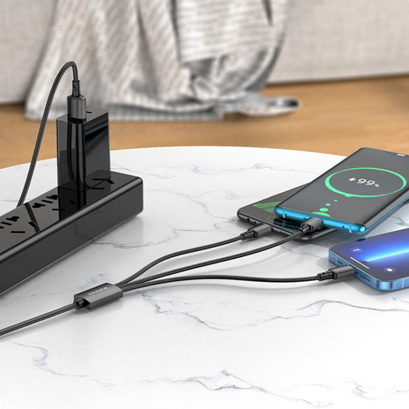 Дата кабель Borofone BX72 USB to Lightning /Micro-USB/USB-C 2 А (1 м) Чорний